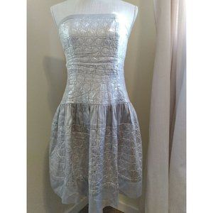 Vtg 90s Jessica Mcclintock Strapless Dress 12 Silver Circle Skirt